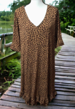 CeCe Womens Leopard Print Ruffle Stretch Knit Dress Size 1X V Neck Elbow... - £20.81 GBP