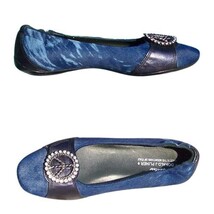 Donald Pliner Blue Hair Calf Metallic Leather Rhinestone Flat Shoe $375 NIB - $150.00