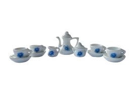 Vintage 13 Piece Miniature Tea Set White w/ Blue Flowers by Pretty Port Ltd. - £18.47 GBP