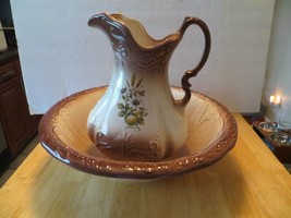 Victorian R.S. Prussia Pink Floral Porcelain Wash Basin And Pitcher - £59.01 GBP