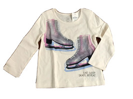 Baby Gap Girls T-shirt 2 2T Skater Graphic Purple Off White Long Sleeve Cotton - £10.69 GBP