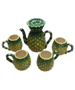 Vintage Tropical Pineapple Tea Set Teapot with 4 Matching Mugs Coffee Tr... - $84.15