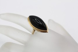 Vintage 14K Yellow Gold Marquise Shape Cabochon Onyx Ring Size 7 - £369.22 GBP