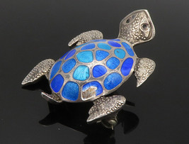 A. MAYA MEXICO 925 Silver - Vintage Blue Enamel Turtle Motif Brooch Pin - BP4844 - £51.29 GBP