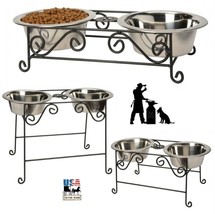 Wrought Iron DOG CAT FEEDER Metal Elevated Pet Food Water Bowl Stand  - $39.97+