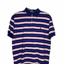 Polo Ralph Lauren Golf Shirt Size Medium Pink Blue Striped Mens 100% Cotton - $13.82