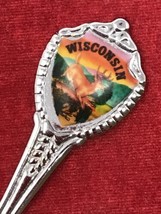 Travel Souvenir State 3.5&quot; Demitasse Collector Spoon - Wisconsin Deer Jumping - £4.63 GBP