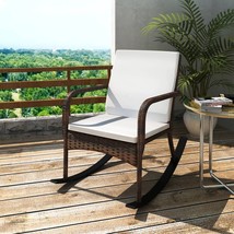 Outdoor Garden Yard Patio Poly Rattan Rocking Chair Seat With Cushions C... - £155.02 GBP+