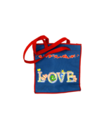 Vintage Care Bears Small 9.5&quot; Tote Bag &quot;Love&quot; Blue &amp; Red Made in Hong Kong - $24.74