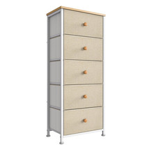 Vertical Narrow Metal Tower Dresser With 5 Fabric Drawer Bins, Taupe - £71.93 GBP