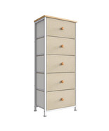 Vertical Narrow Metal Tower Dresser With 5 Fabric Drawer Bins, Taupe - £101.70 GBP