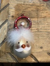 Blown Glass Santa Face Ornament Curved Polka Dot Hat Feather Vintage - £15.65 GBP