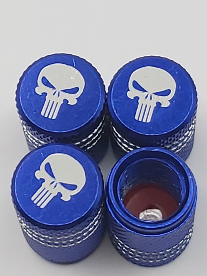Set of  4 Blue Punisher Tire Valve Stem Caps For Car, Standard Fitting - $7.24