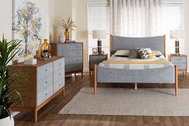 Troy Grey Corduroy and Oak Brown Wood Queen 5-Piece Bedroom Set - $12,087.23 MXN
