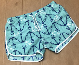 Women’s Medium M Nautical Anchor Print Board Shorts Seafoam Green Stripe... - £10.09 GBP