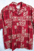 NWT Hilo Hattie Red Tan Island Symbols Cotton Petro Aloha Hawaiian Shirt... - $53.99