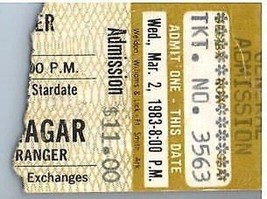Sammy Hagar Ticket Stub Marzo 2 1983 San Francisco California - £34.78 GBP
