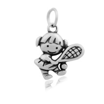 Tennis Girl Charm Silver Stainless Steel Sports Pendant Hypoallergenic Pendant - £4.96 GBP