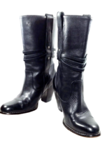 SEYCHELLES Women Size 7 Boots Black Western Round Toe Leather Mid-Calf P... - £33.02 GBP