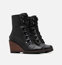 Sorel After Hours Lace Wedge Booties Black Leather $250 Sz 5.5, New! - £78.20 GBP