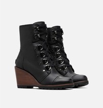 Sorel After Hours Lace Wedge Booties Black Leather $250 Sz 5.5, New! - £77.57 GBP