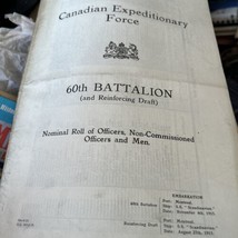 Canadian Expeditionary Force 60TH Battalion Nominal Roll Officers Non-Co... - £79.68 GBP