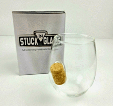 Stuck In Glass Stemless Wine Glass With Embedded Cork 15oz Barware NEW In Box - £14.36 GBP