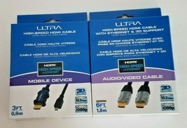 Lot of 2 Ultra High Speed HDMI Cables A/V &amp; Mobile Device by Streak Prod... - £9.16 GBP