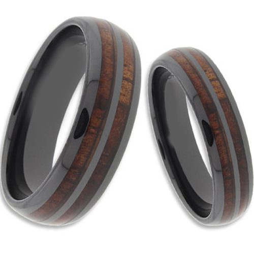 COI Black Tungsten Carbide Wedding Band Ring With Wood - TG4265
