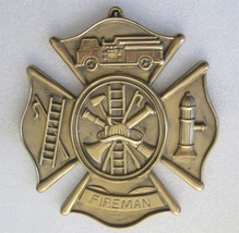 Fire Department: Fireman&#39;s Solid Cast Brass Maltese Cross Plaque- MARK/SIGN - £46.45 GBP