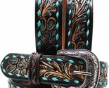 Men&#39;s 1-1/2&quot; Wide Tan Leather Floral Tooled Casual Jean Belt 26FK11A - $49.99