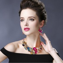 Fashion Wedding Jewelry Color Crystal Rhinestones Necklace Earrings set for Wome - £34.44 GBP