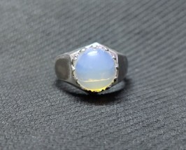 925 Silver Opal Mens Ring 12 mm Round 6 Ct Ethiopian Opal Wedding Band - £147.62 GBP