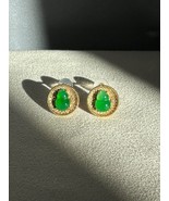 18K Gold Grade A Jadeite Jade Earrings gourd round Stud Earrings Diamond... - $990.00