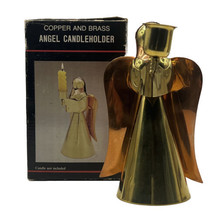 Vintage Brass &amp; Copper Angel Candle Holder  6” With Original Box Estate Item - £13.72 GBP