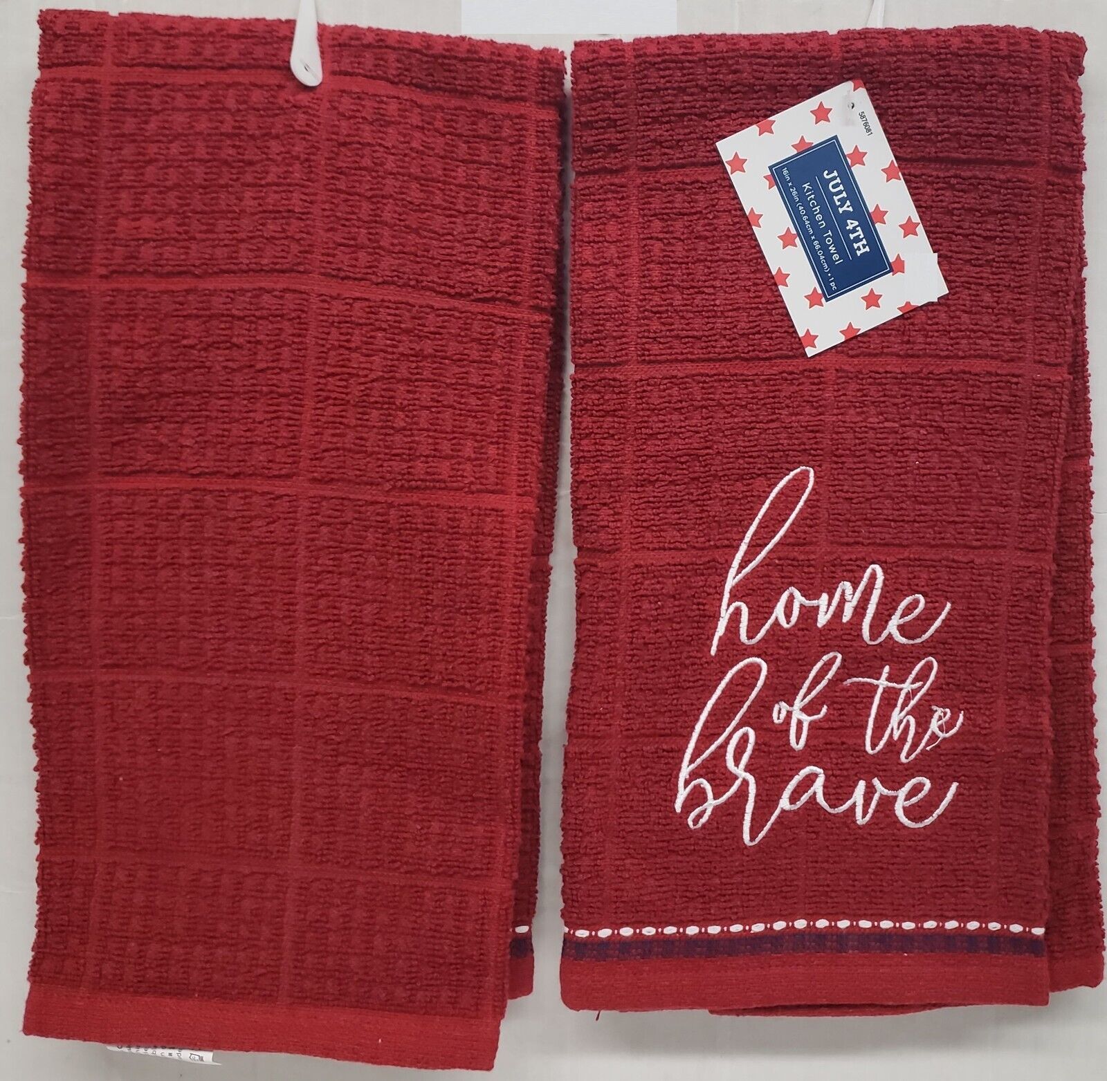 Primary image for Set of 2 Same Embroidered Kitchen Towels(16"x26") PATRIOTIC,HOME OF THE BRAVE,MI