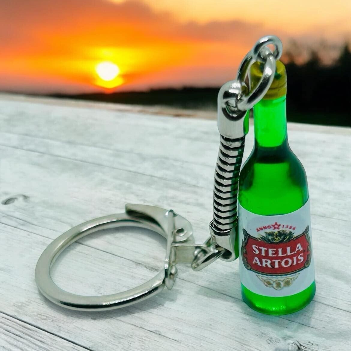 Handmade LAGER BOTTLE KEYRING miniature KEYCHAIN gift bag DRINK pub MINI... - $9.14