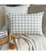 Beige Cotton Lumbar Pillow Cover - Grid Loom Beige - $462.05 MXN+