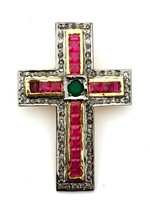 Victorian 1.02ct Rose Cut Diamond Ruby Emerald Cross Christmas Wedding P... - $1,014.89