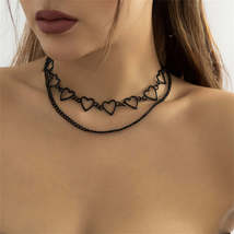 Black Heart Station Necklace &amp; Black Curb Chain Necklace - £11.35 GBP