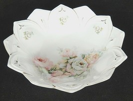 Antique Serving Bowl Pink White Roses Gilded Petal Edge Bavaria Crown W ... - £11.81 GBP