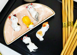 Colorful Calico Feline Kitty Cats Set of 5 Chopsticks And Flatware Holde... - $18.99