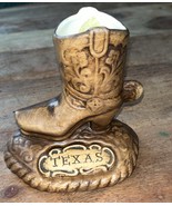 Vintage Texas cowboy boot spurs Western souvenir vase Ceramic pencil Holder - $18.00