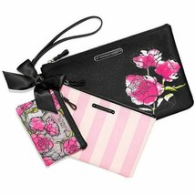 Victoria's Secret Pink Floral Travel Cosmetic Bag Case Makeup Wristlet 3 Piece - $34.50