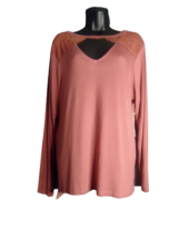 Glitz Long Sleeve Lacy V Neck Blouse Womens Size 1X Rose Pink New - £12.73 GBP