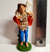 Vintage Nativity Figure Shepherd Boy Hand Painted Italy 5&quot; Paper Mache C... - $14.85