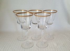 Gorham Crystal THEME GOLD Water Goblets Glasses West Germany ~ Set of 5 - £43.46 GBP