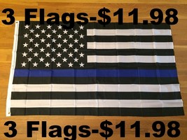 3 Flags - Thin Blue Line American Flags Blue Lives Matter Law Enforcemen... - £23.52 GBP