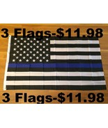 3 Flags - Thin Blue Line American Flags Blue Lives Matter Law Enforcemen... - £23.59 GBP