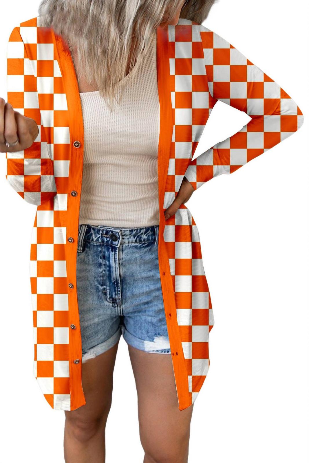 Trendsi Checkered Button Up Long Cardigan Size XL - $33.66